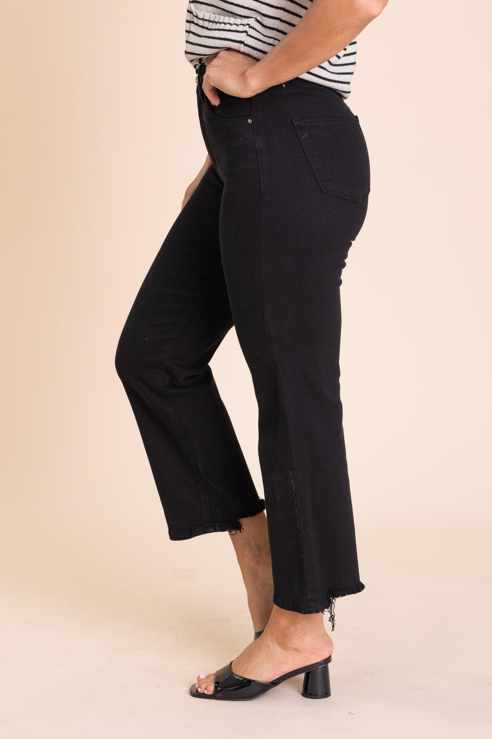 Risen Black Tummy Control Crop Straight Pants Product Image