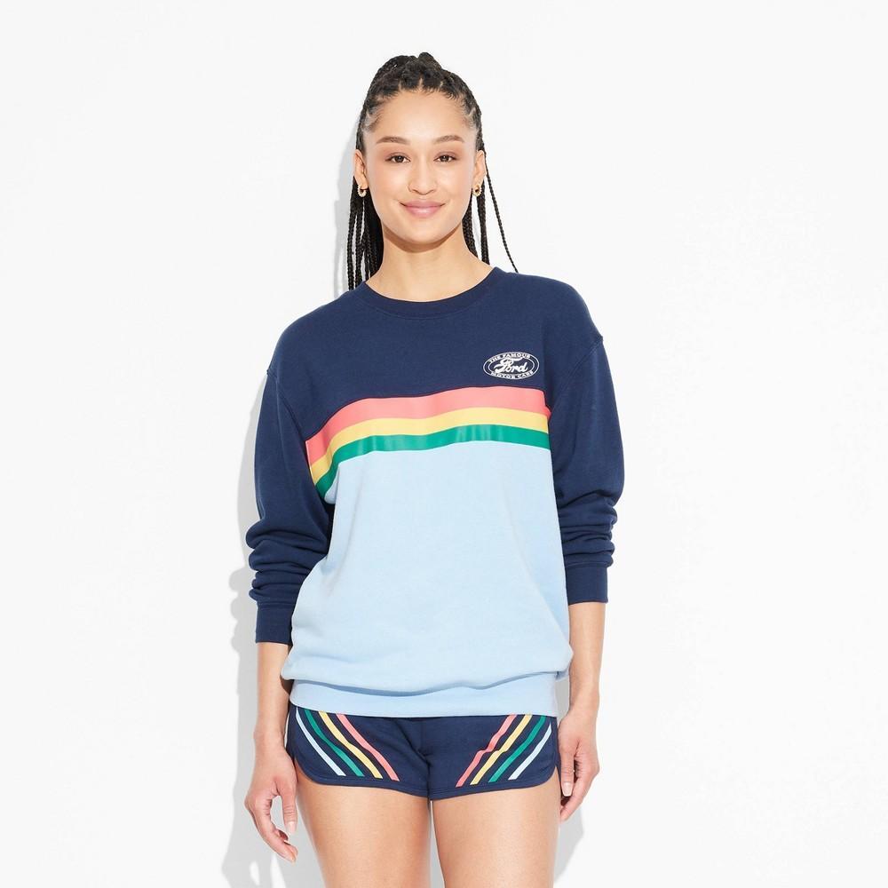 Womens Ford Striped Graphic Sweatshirt - Blue Product Image