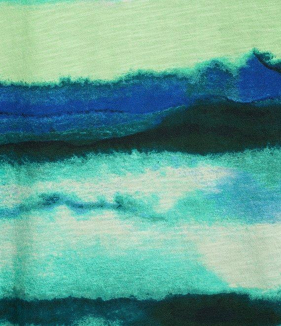 Westbound Plus Size Ocean Stripe 3/4 Sleeve Knit Crew Neck Top Product Image