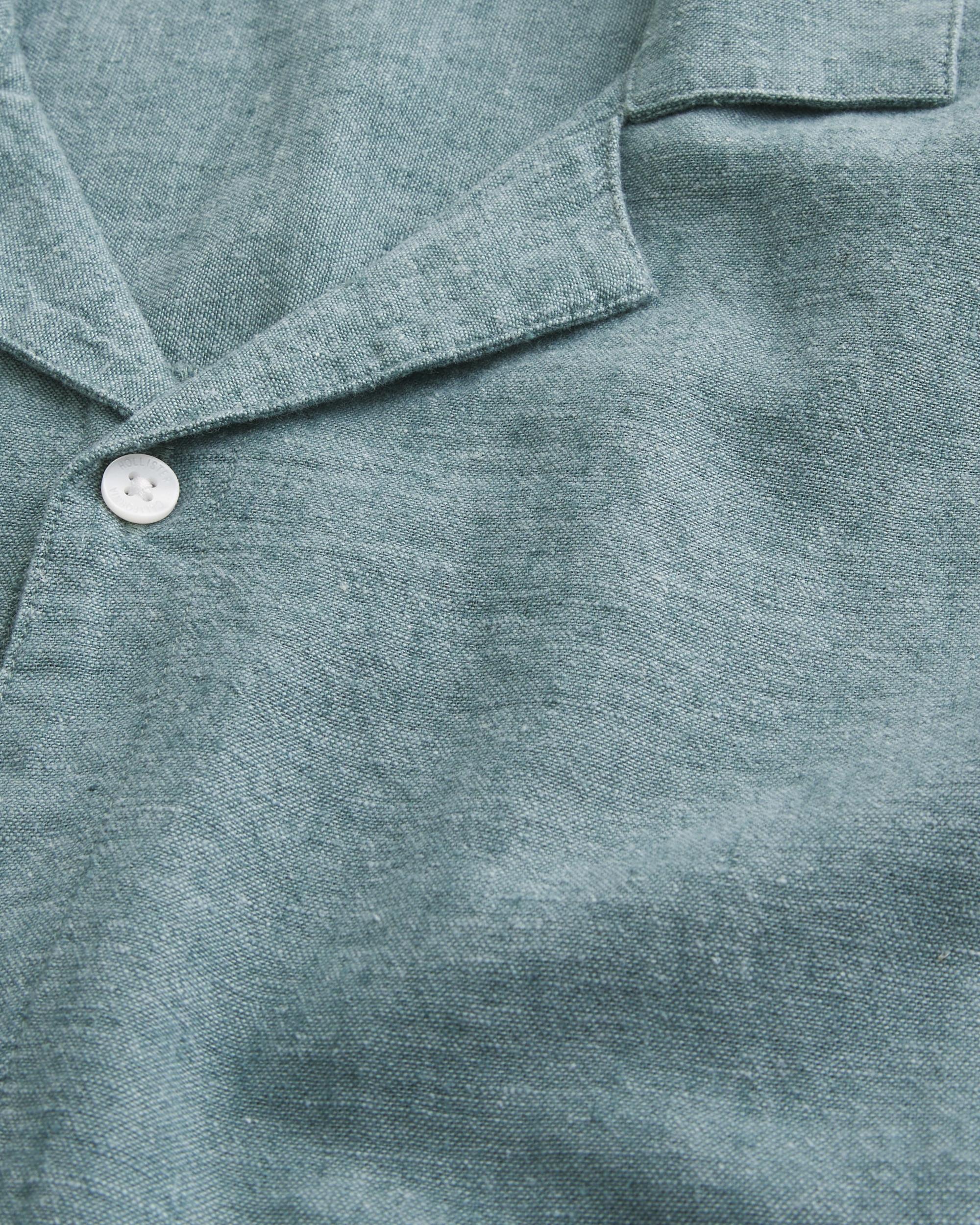 Boxy Short-Sleeve Linen-Blend Shirt Product Image