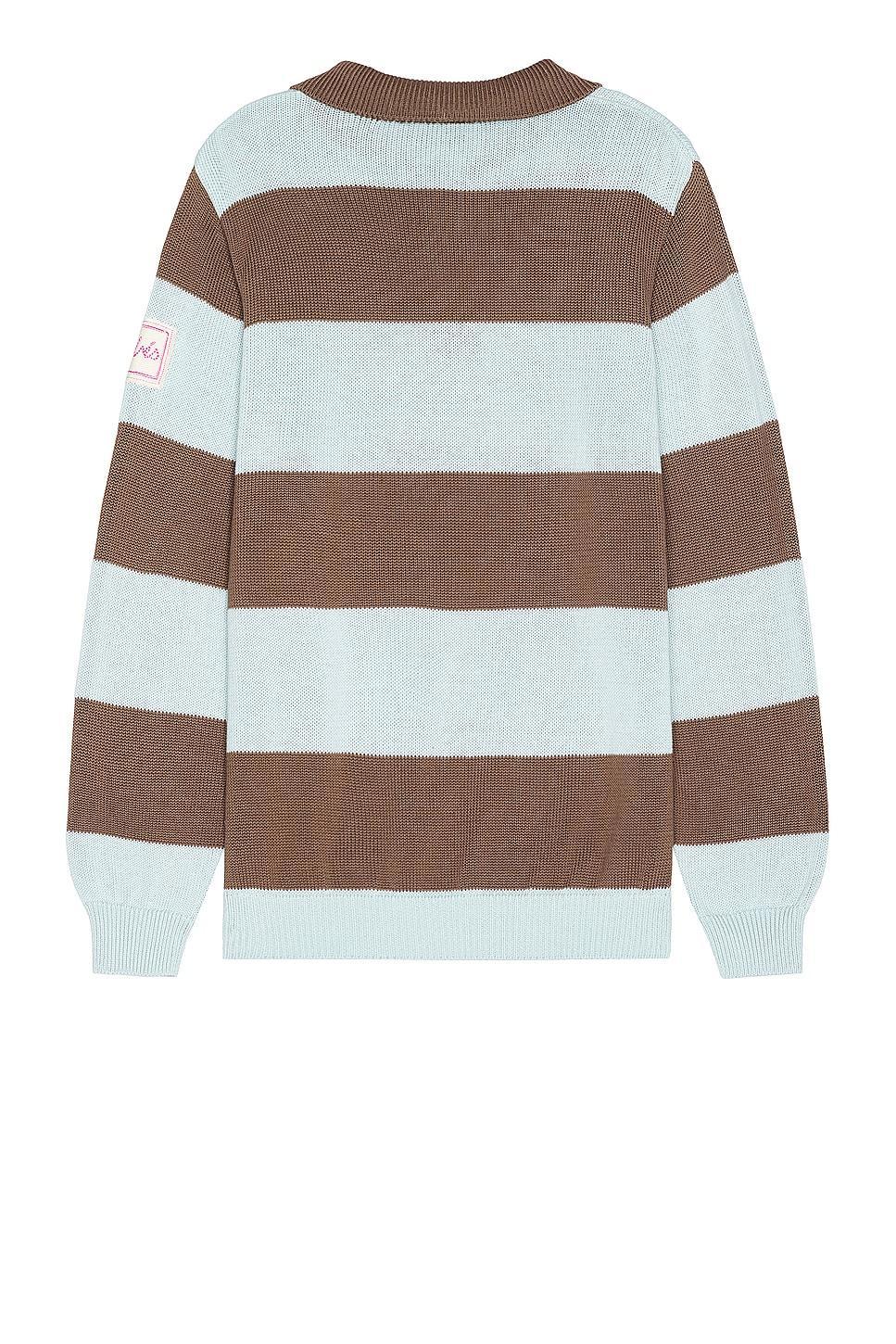 SIEDRES Ole Flower Crochet Detailed Striped Polo Sweater in Baby Blue,Brown Product Image