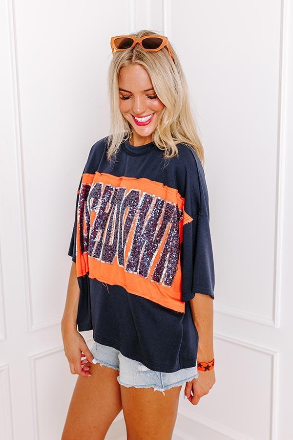 It's a Touch Down Sequin Oversized Tee in Navy/Orange Product Image