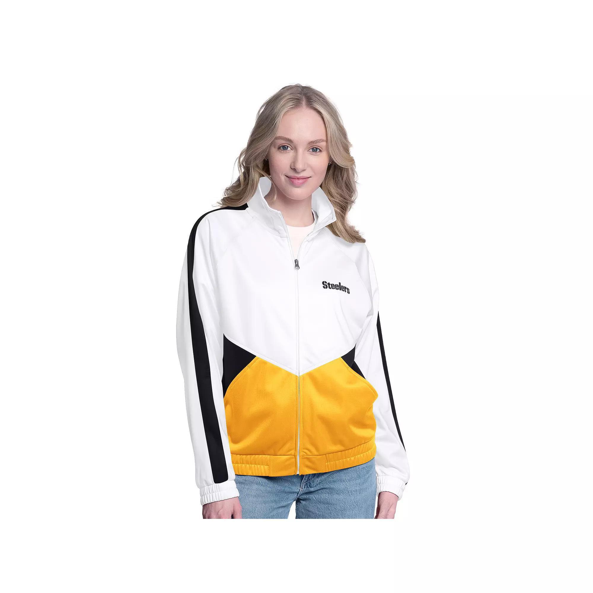 Women's G-III 4Her by Carl Banks White/Black New Orleans Saints Rally Rhinestone Full-Zip Track Jacket, Size: XS Product Image