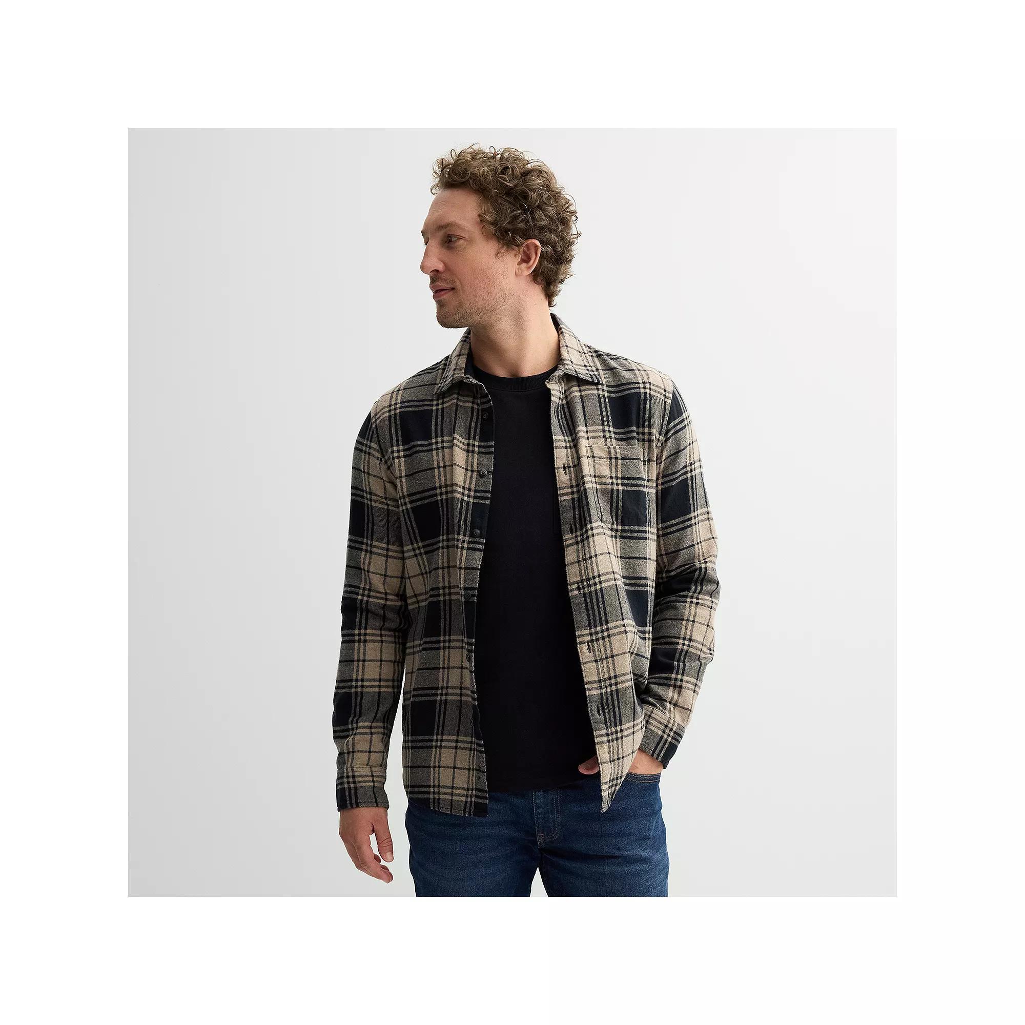 Men's Sonoma Goods For Life® One Pocket Flannel Button-Down Shirt, Size: XXL, Brown Grey Plaid Product Image