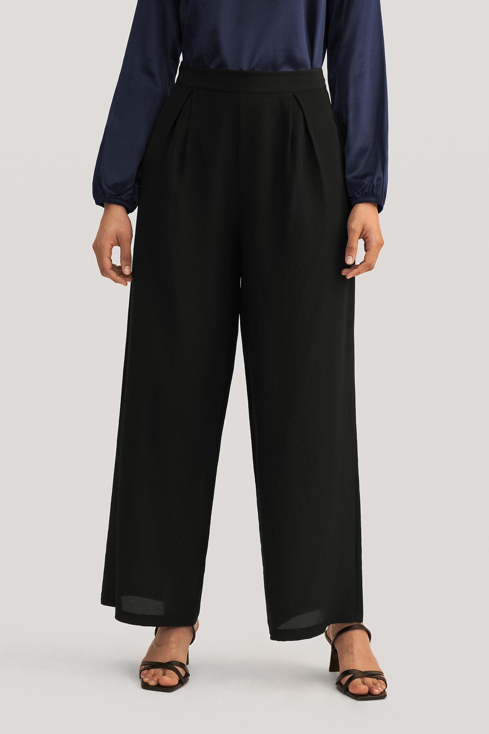 LILYSILK Womens Silk Slacks - Black Mulberry Silk - Wardrobe Must-Have Wide Leg Bottoms 10 Product Image