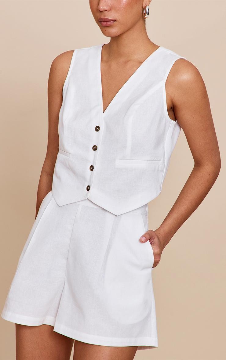 White Linen Look Oversized Detail Floaty Short Product Image
