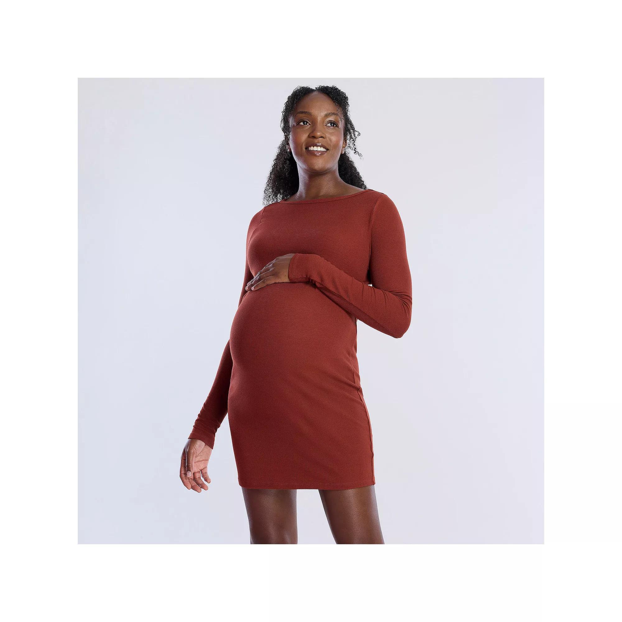 Maternity Motherhood® Long Sleeve Mini Dress, Women's, Size: Small-Mat, Brandy Brown Product Image