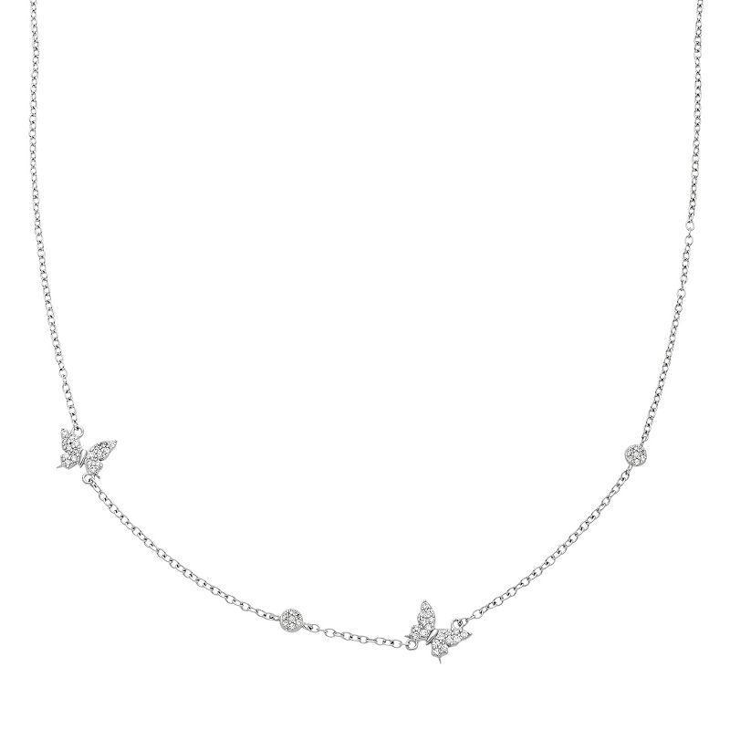 Sterling Silver Cubic Zirconia Butterfly Station Necklace, Womens White Product Image