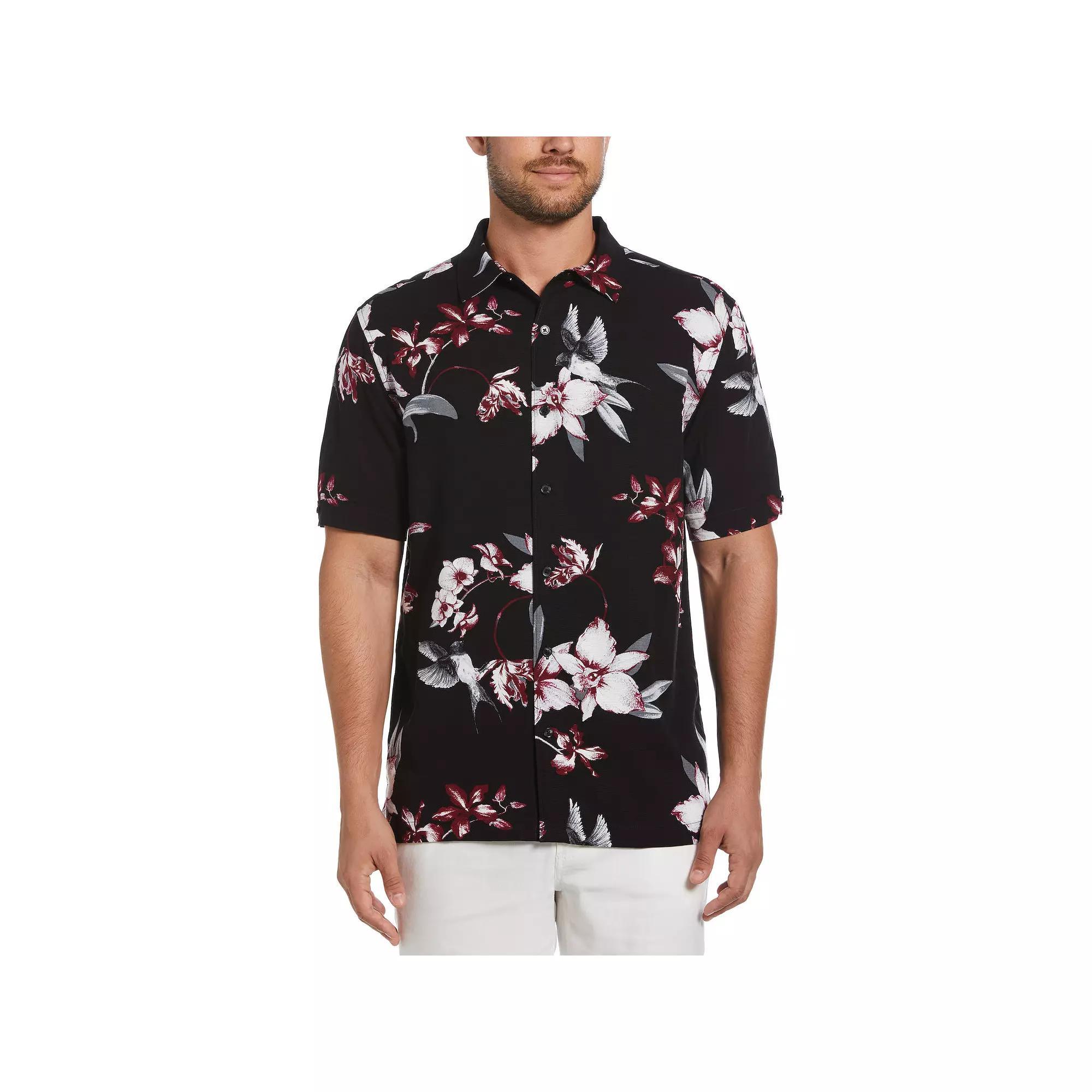 Men's Cubavera Floral Print Short Sleeve Button-Down Shirt, Size: XL, Black Product Image