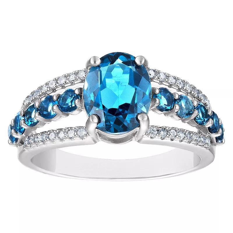 Tiara Sterling Silver 1/6 Carat T.W. Diamond & London Blue Topaz Ring, Womens Product Image