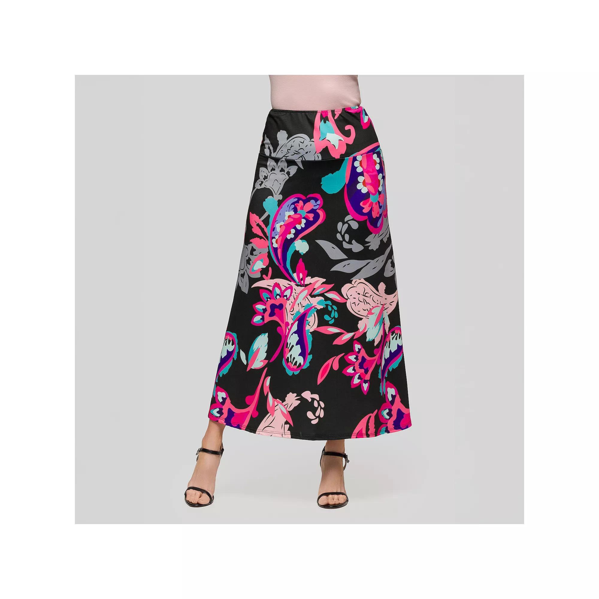 Women's 24Seven Comfort Apparel Print Elastic Waist A-Line Maxi Skirt,  Product Image