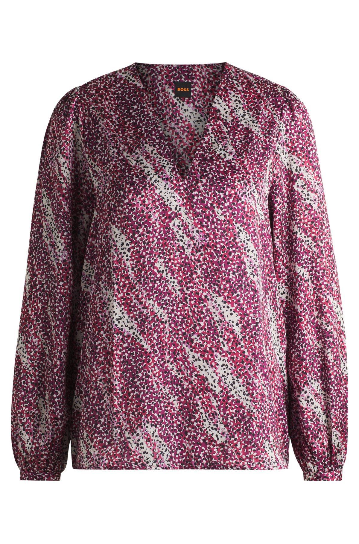 Regular-fit blouse with V neckline in printed satin Product Image