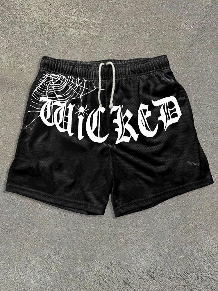 Sopula Spider Letter Print Graphic Mesh Shorts Product Image
