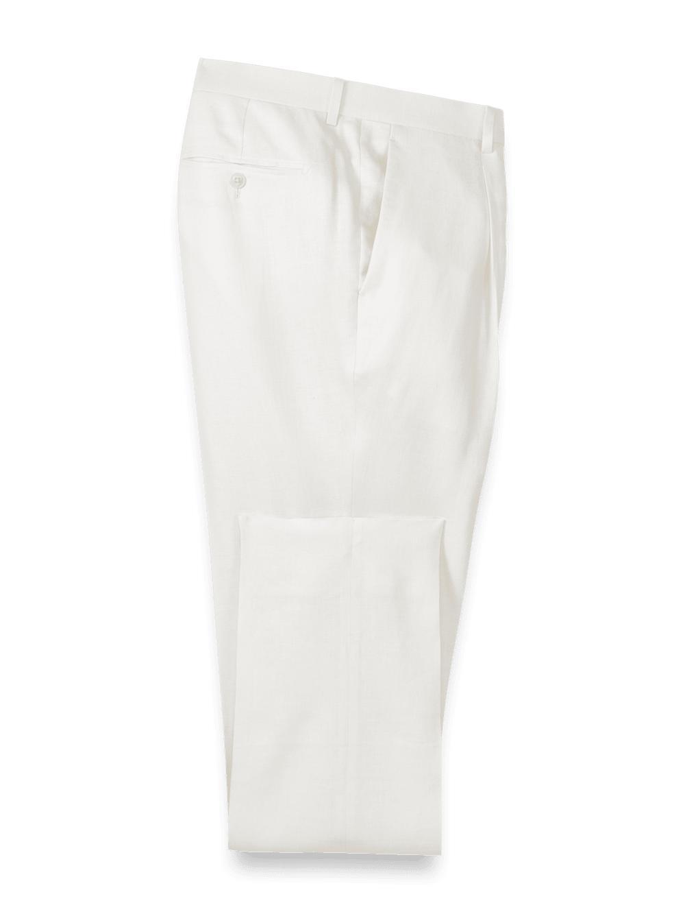 Linen Blend Single Pleat Suit Pants - White Product Image