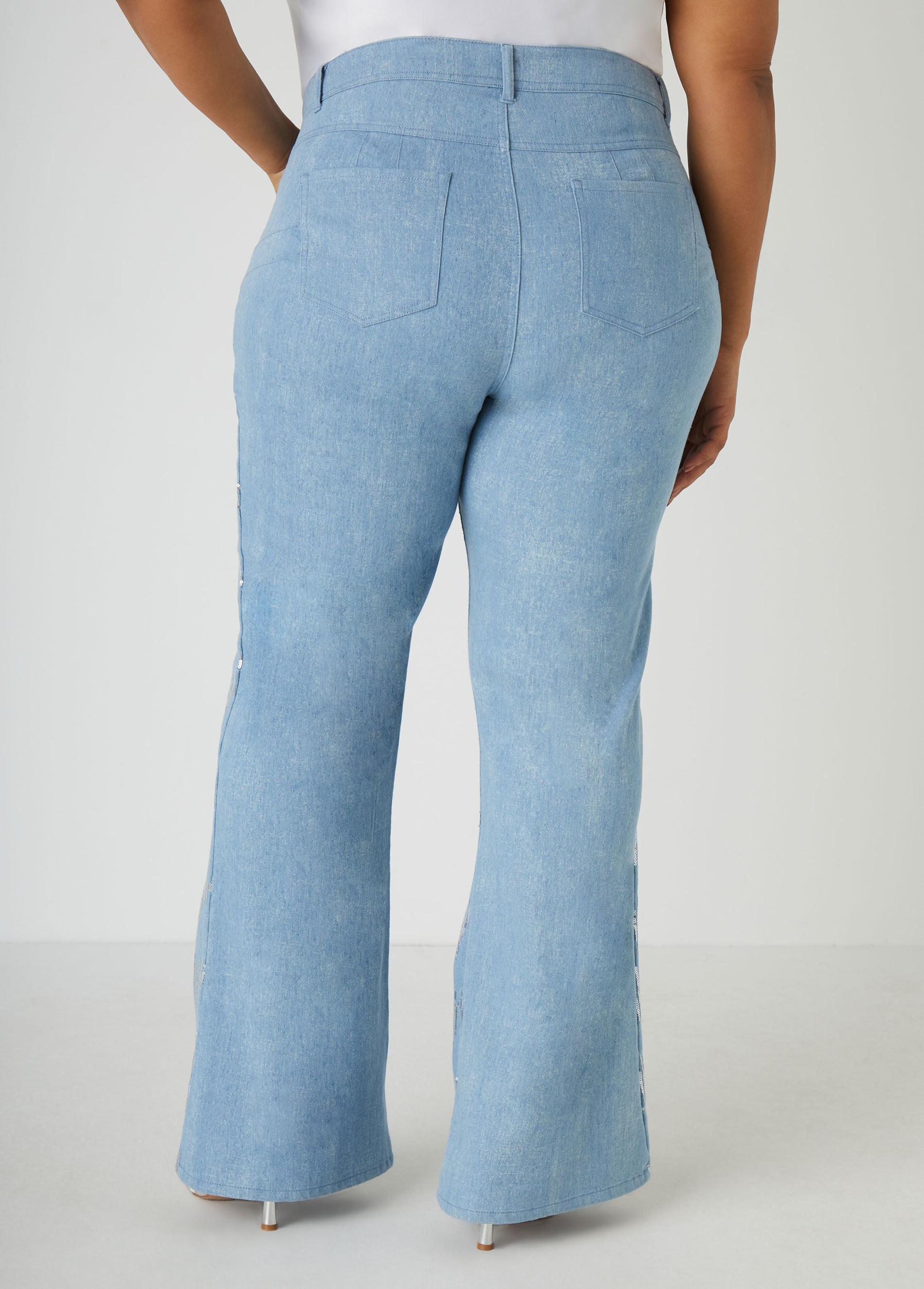 Plus Size Sequined Flared Jeans Ashley Stewart Product Image