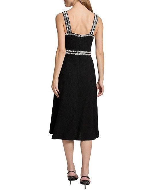 Ming Wang Embellished Deep V-Neck Sleeveless A-Line Midi Dress Product Image
