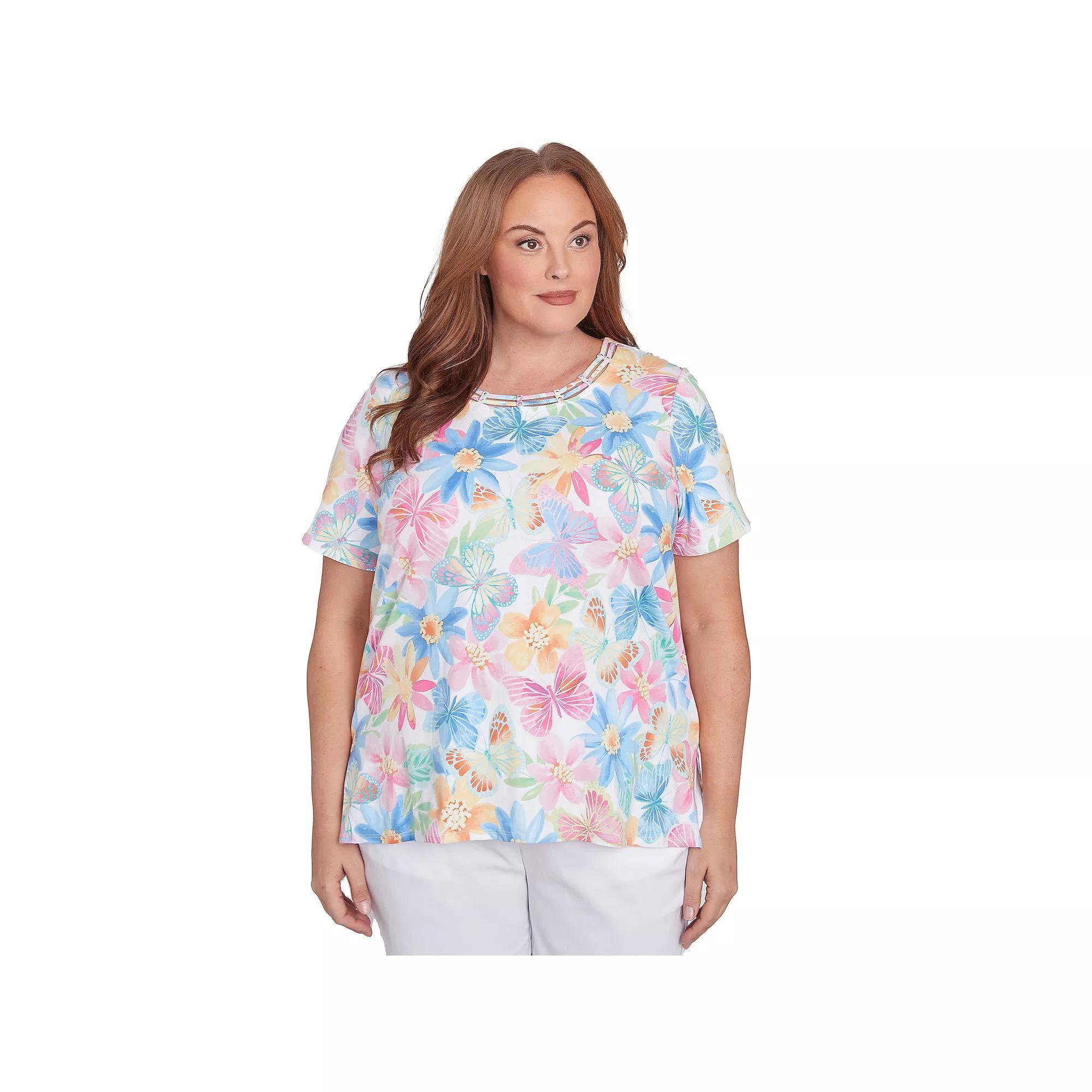 Plus Size Alfred Dunner Spring Butterfly Crewneck Top, Womens Product Image