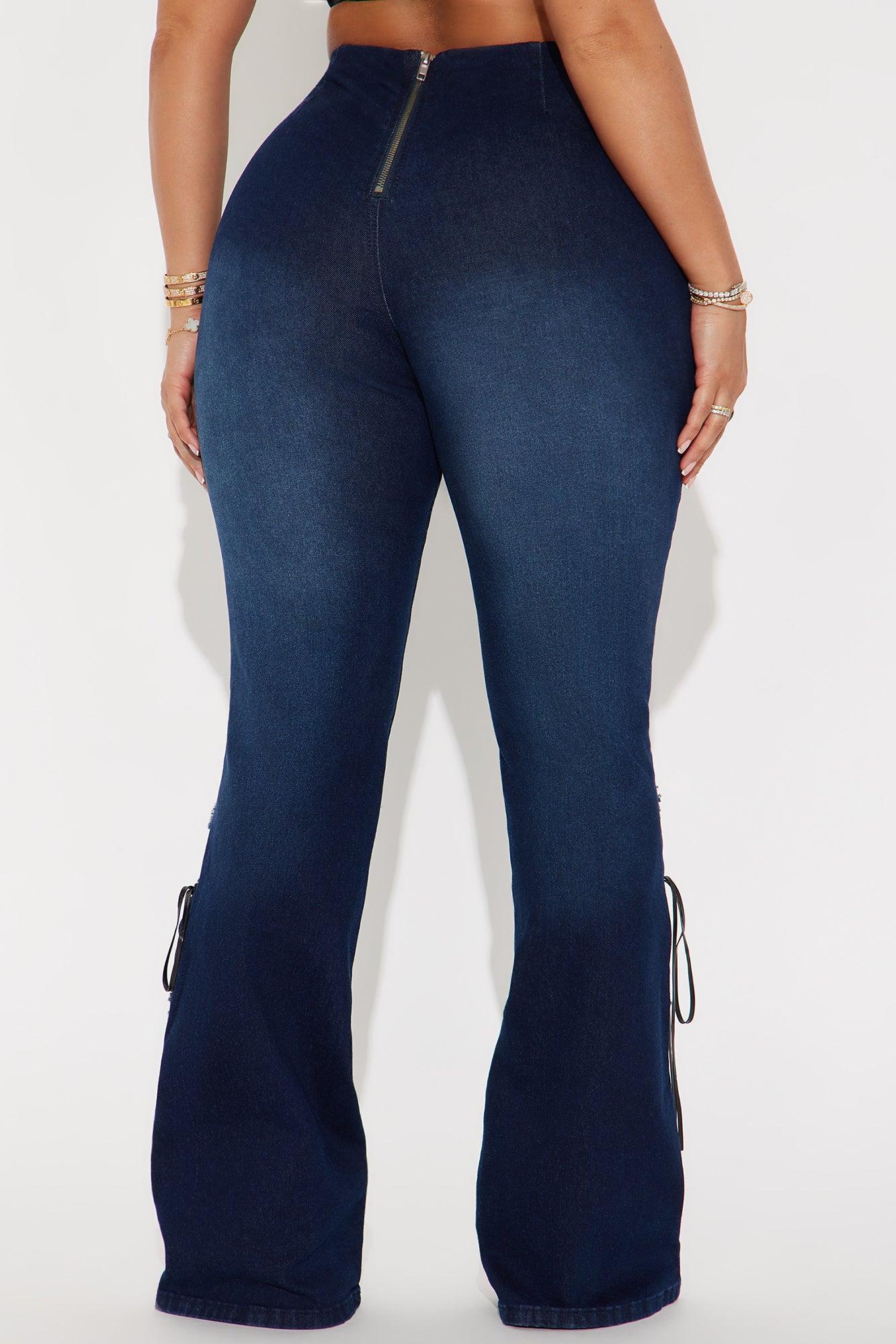 Day By Day Stretch Lace Up Straight Leg Jeans - Dark Wash Product Image