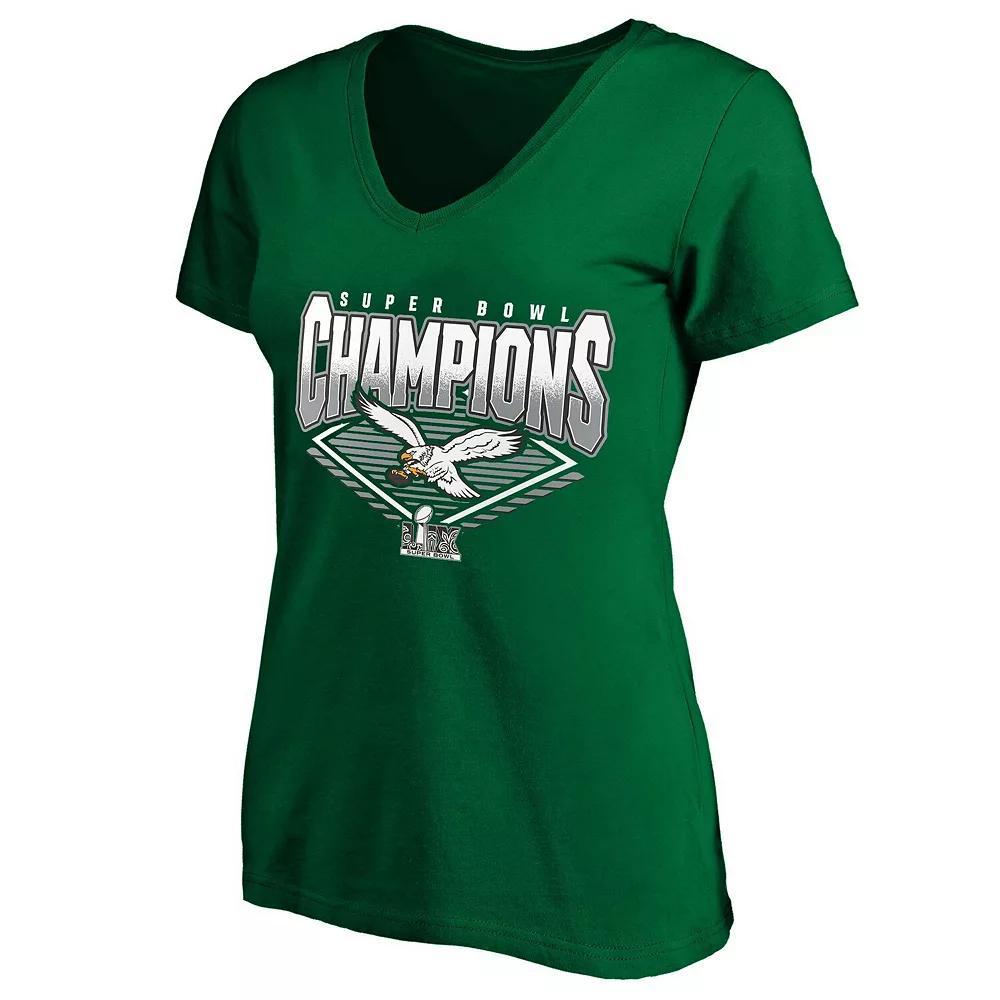 Women's Fanatics Kelly Green Philadelphia Eagles Super Bowl LIX Champions Plus Size Retro V-Neck T-Shirt, Size: 1XL Product Image