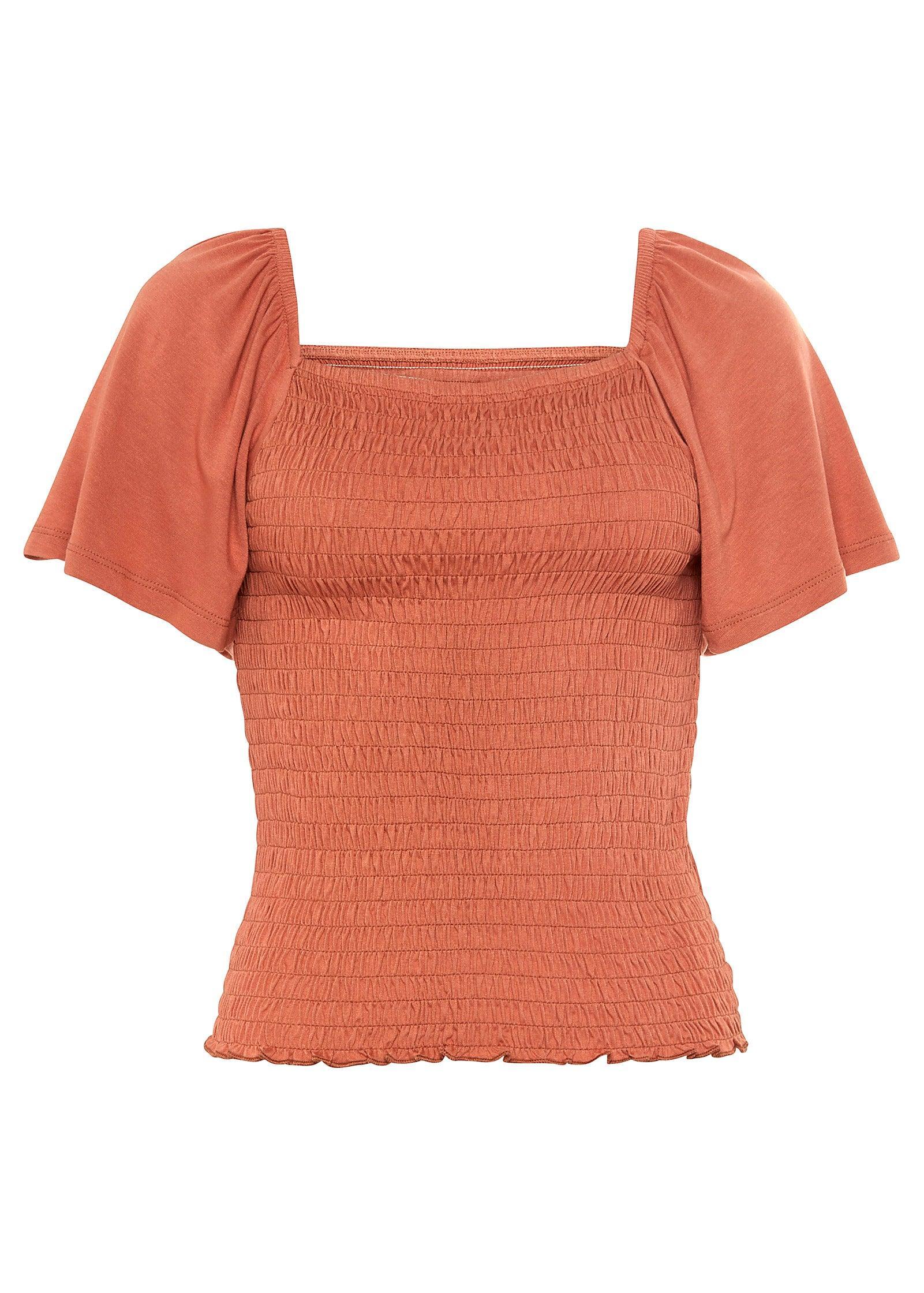 Square Neck Smocked Top - Orange Product Image