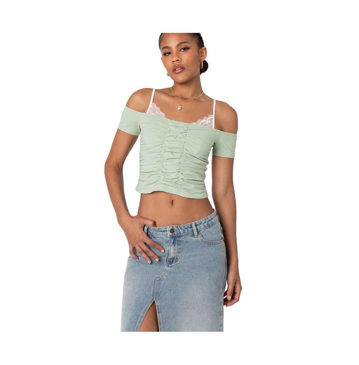 Edikted Womens Peeking lace ruched top Product Image