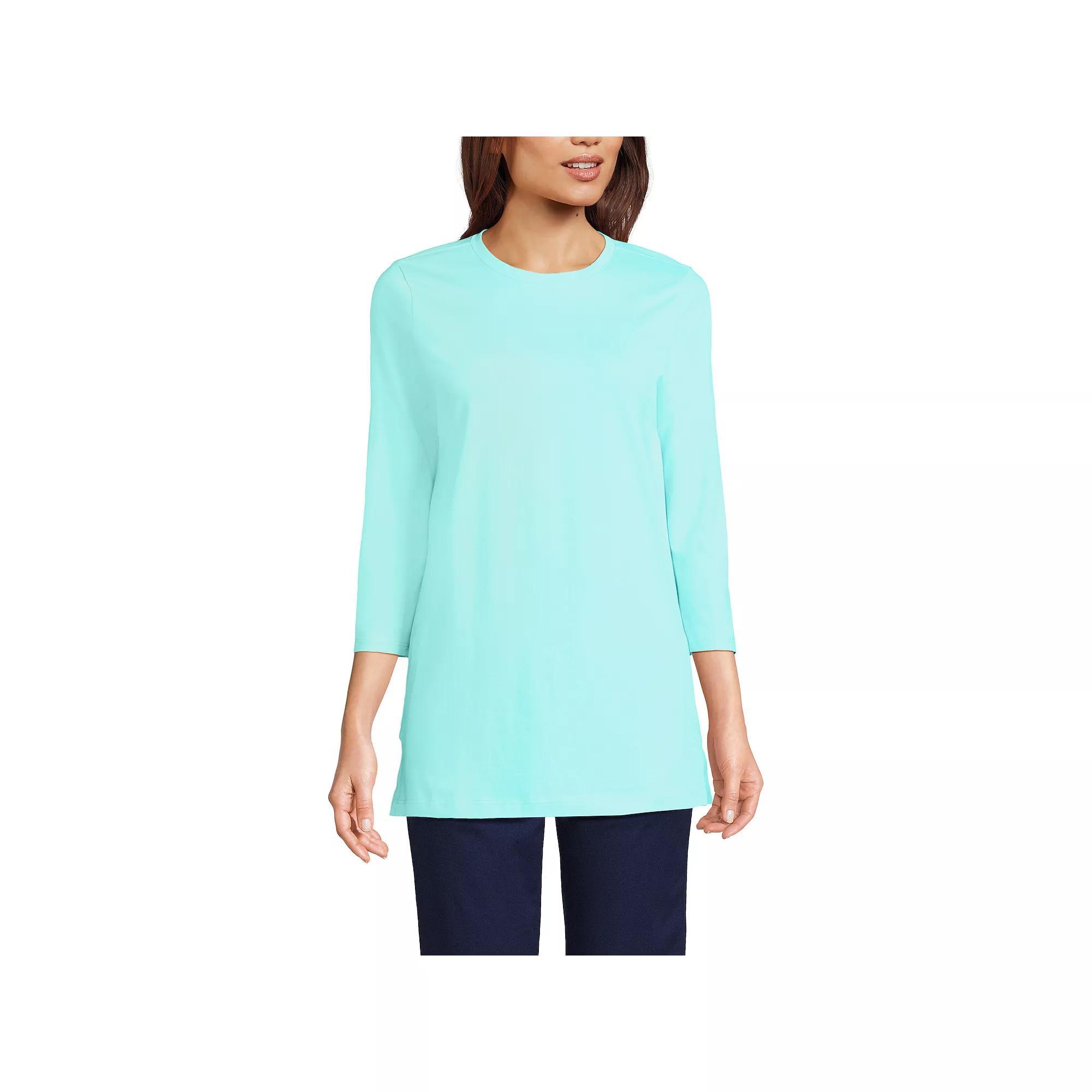 Women's Lands' End Supima Cotton Crewneck Tunic, Size: Small, Pale Blue Ice Product Image