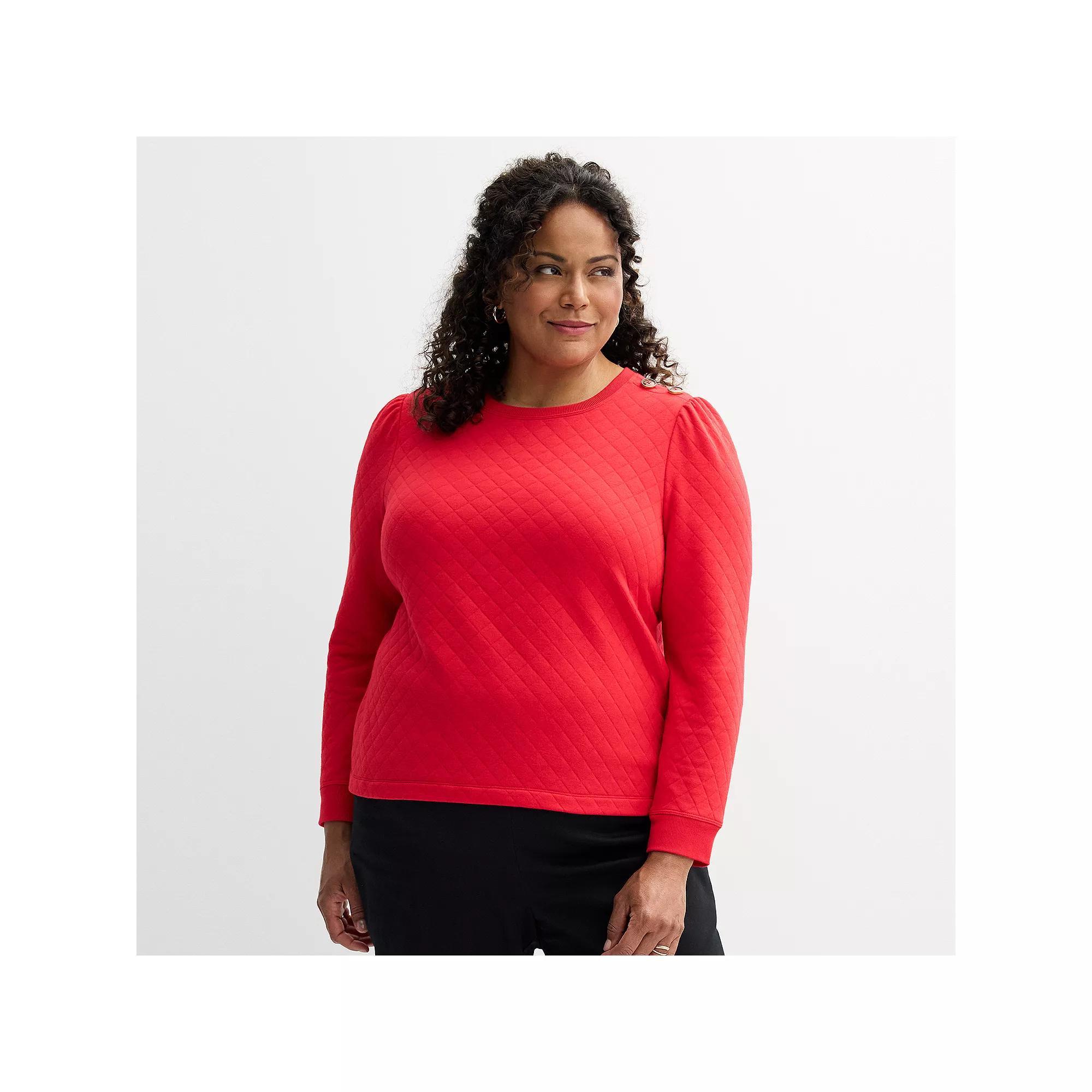 Plus Size Croft & Barrow® Button Shoulder Sweatshirt, Women's, Size: 4XL, Clear Blue Product Image