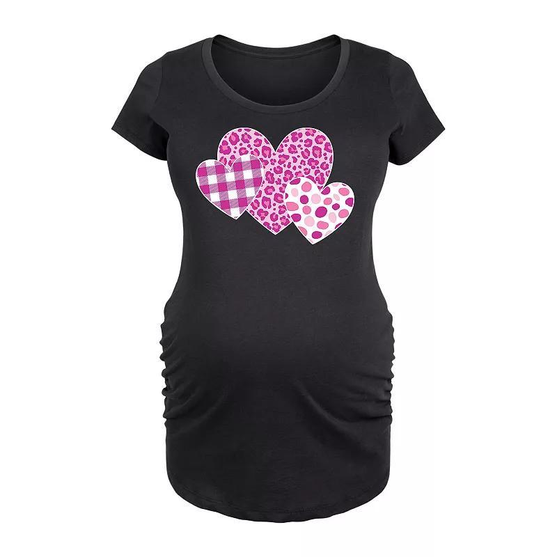 Maternity Valentines Patterned Hearts Graphic Tee, Womens Heather Grey Product Image