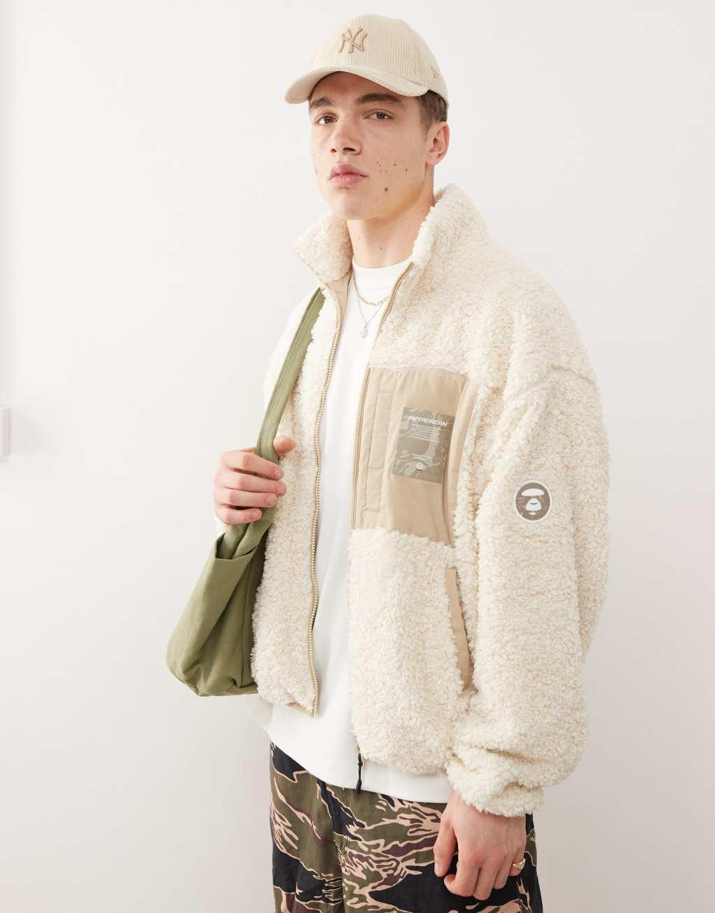 Aape By A Bathing Ape logo fleece sweatshirt in beige Product Image