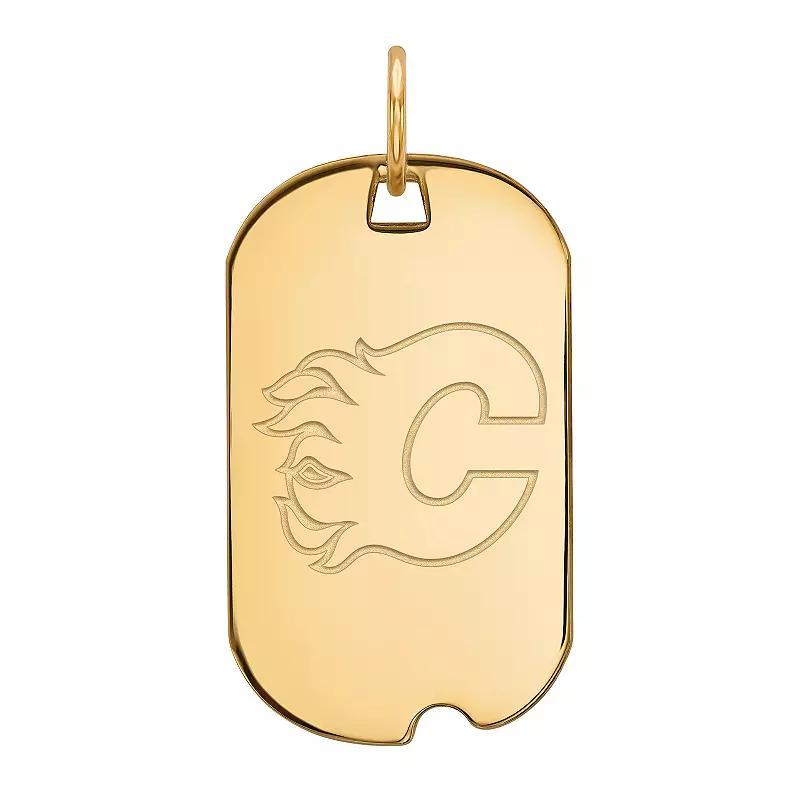 LogoArt Calgary Flames Sterling Silver Small Dog Tag, Womens Gold Tone Product Image