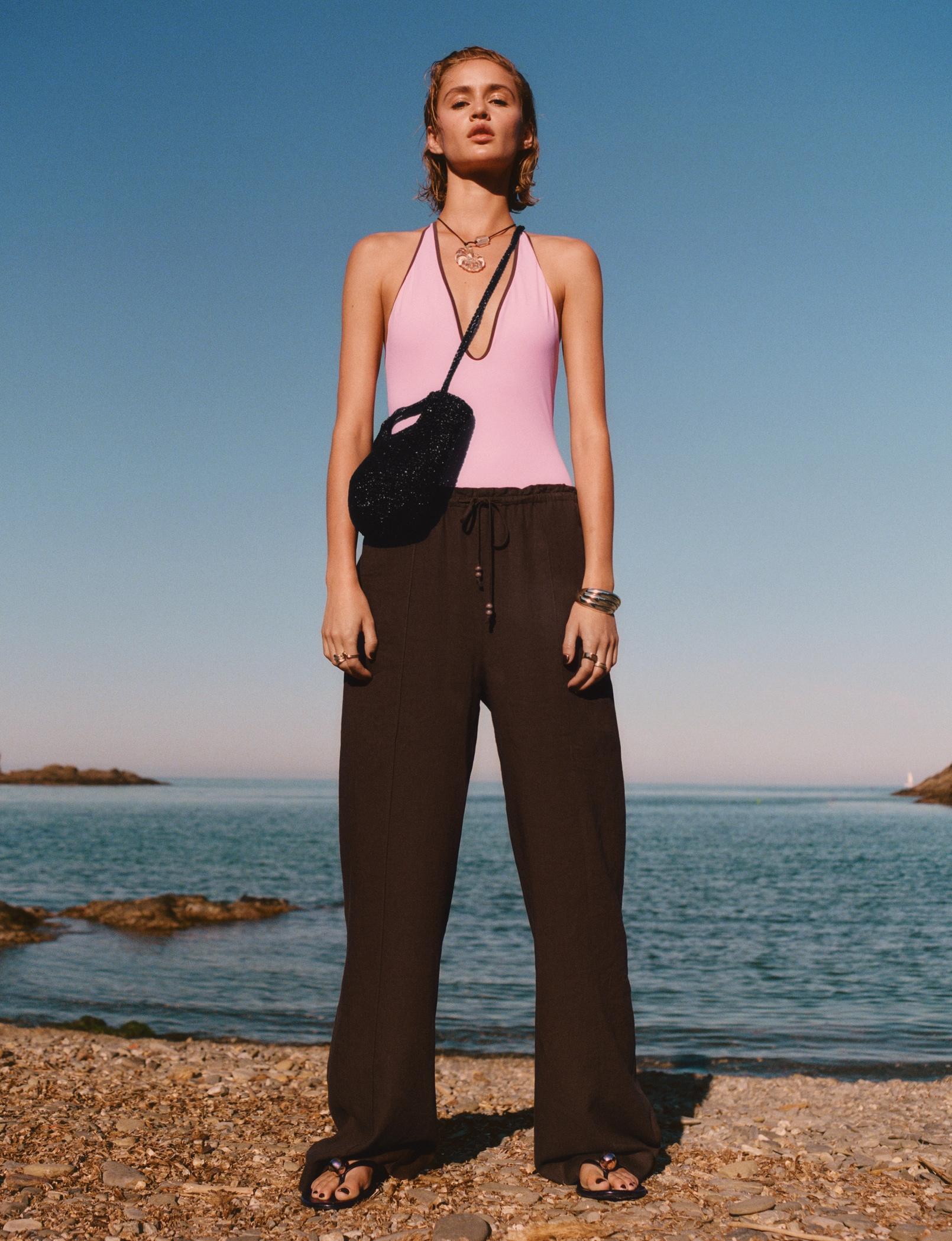 Linen-blend elastic waist pants - Women | MANGO USA Product Image