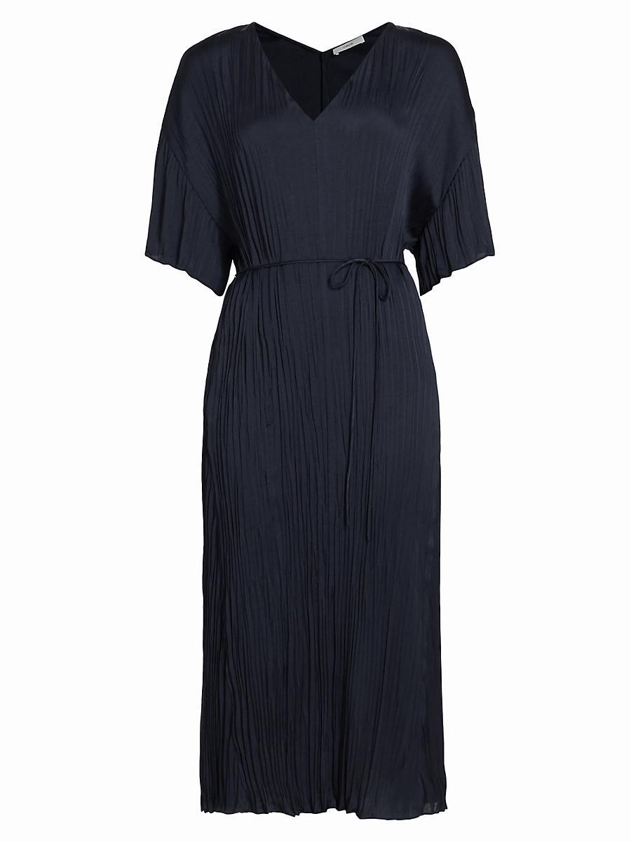 Womens Pleated V-Neck Midi-Dress Product Image