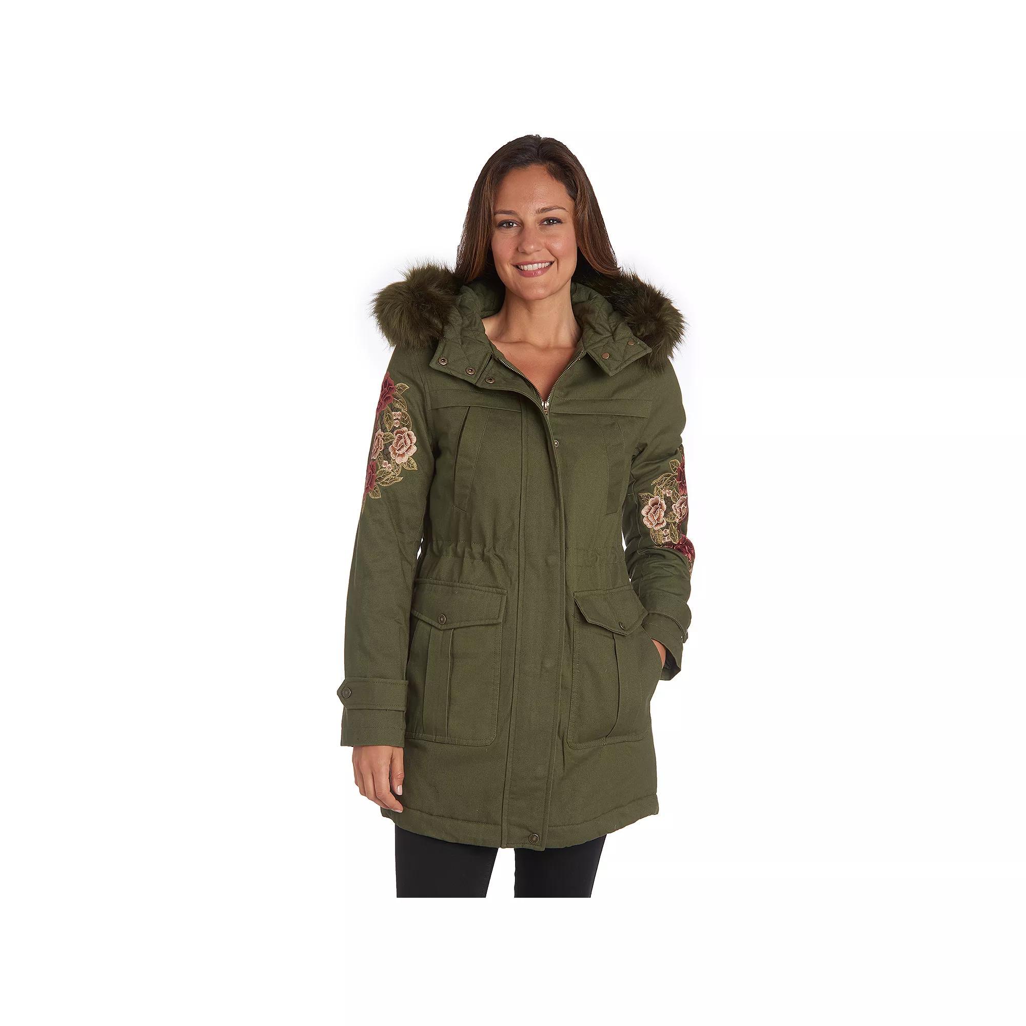 Women's Fleet Street Faux-Fur Hooded Midweight Anorak Parka, Size: Medium, Green Product Image
