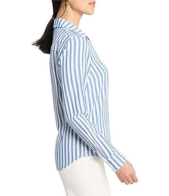 NIC + ZOE Double Gauze Stripe Print Point Collar Long Sleeve Button Front Shirt Product Image