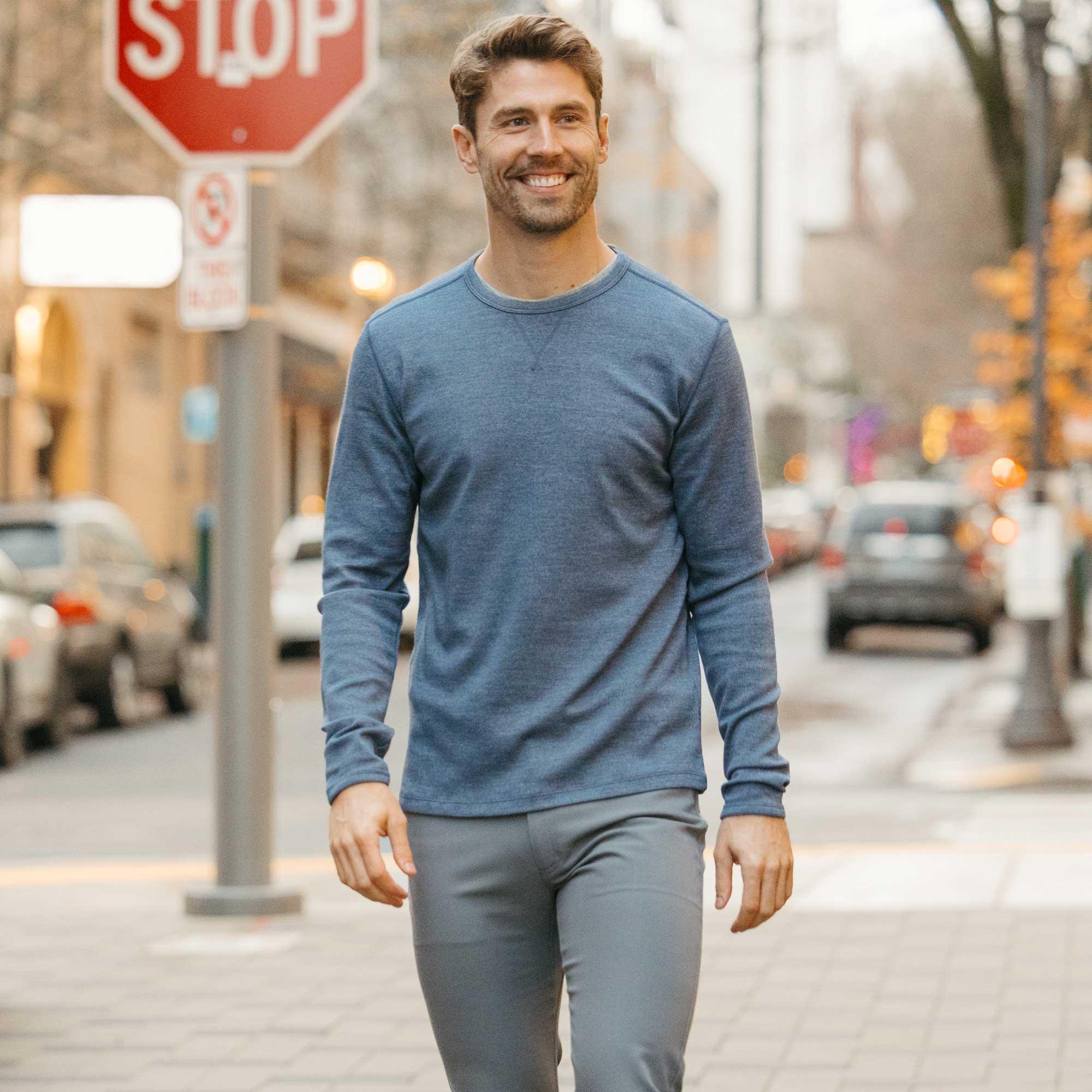 Merino Wool Interlock Sweatshirt | Aurora Blue Heather Product Image