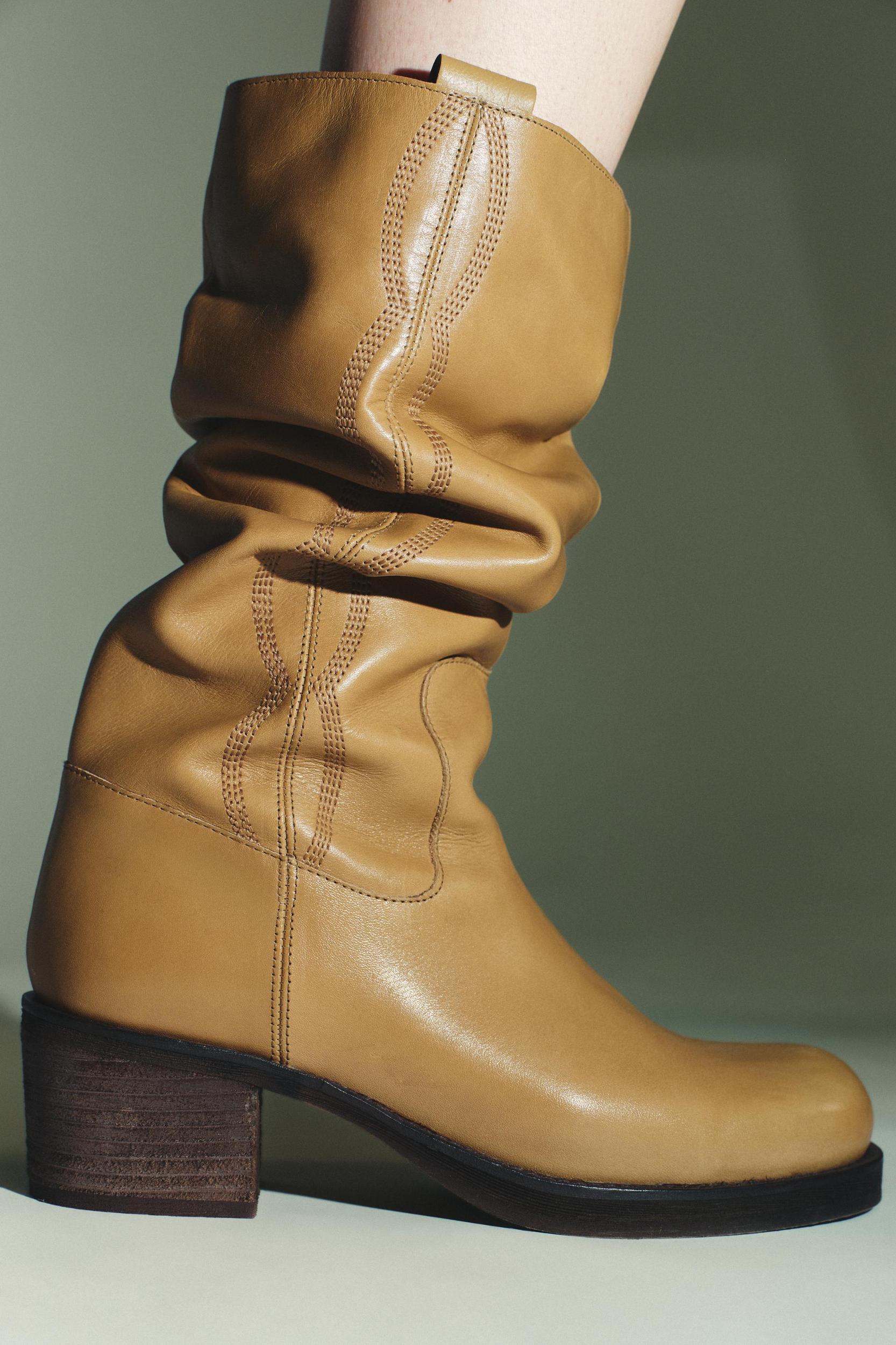 LEATHER TOPSTITCHED BOOTS Product Image