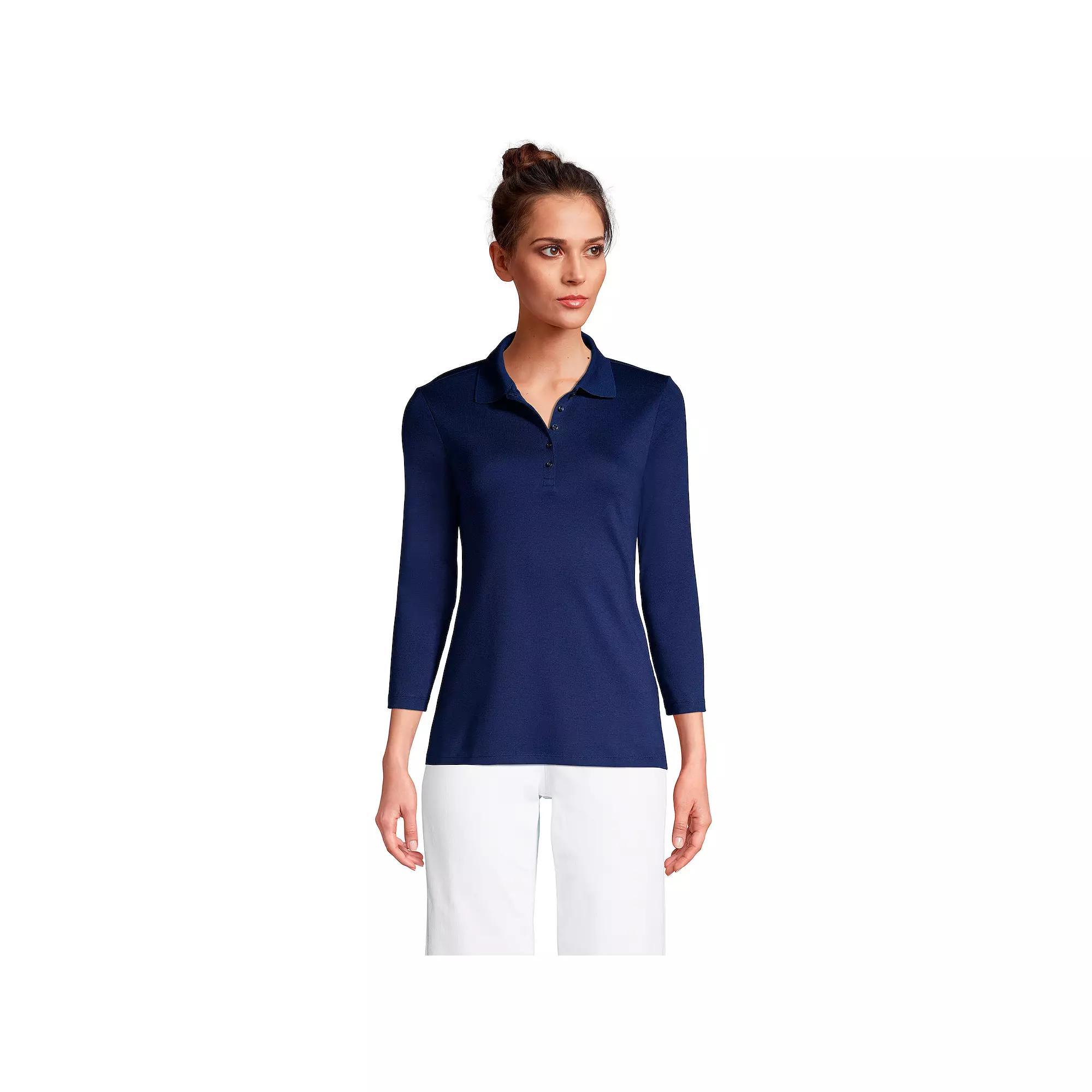 Women's Lands' End Supima Cotton 3/4-Sleeve Polo Shirt,  Product Image