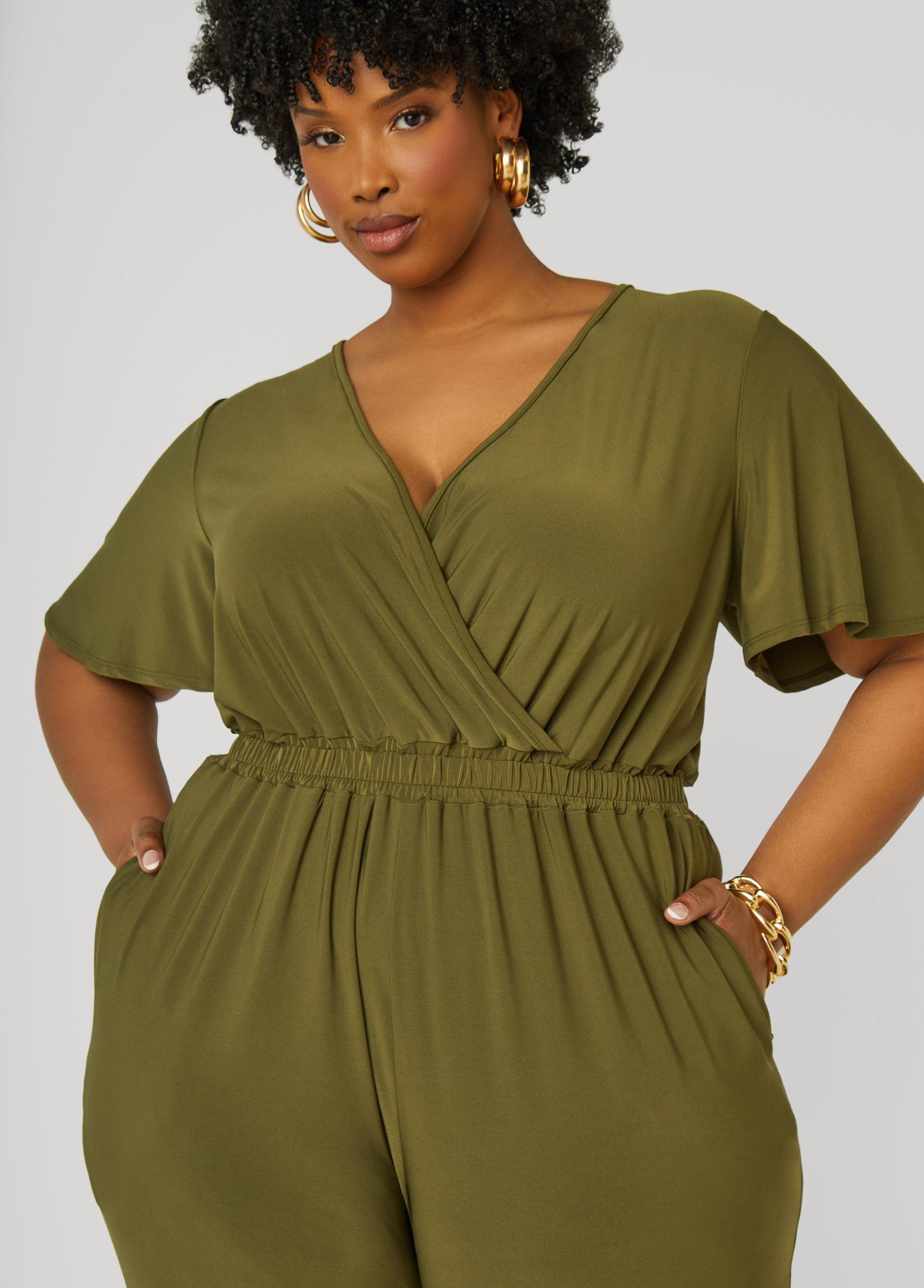 Faux Wrap Stretch Knit Jumpsuit Product Image