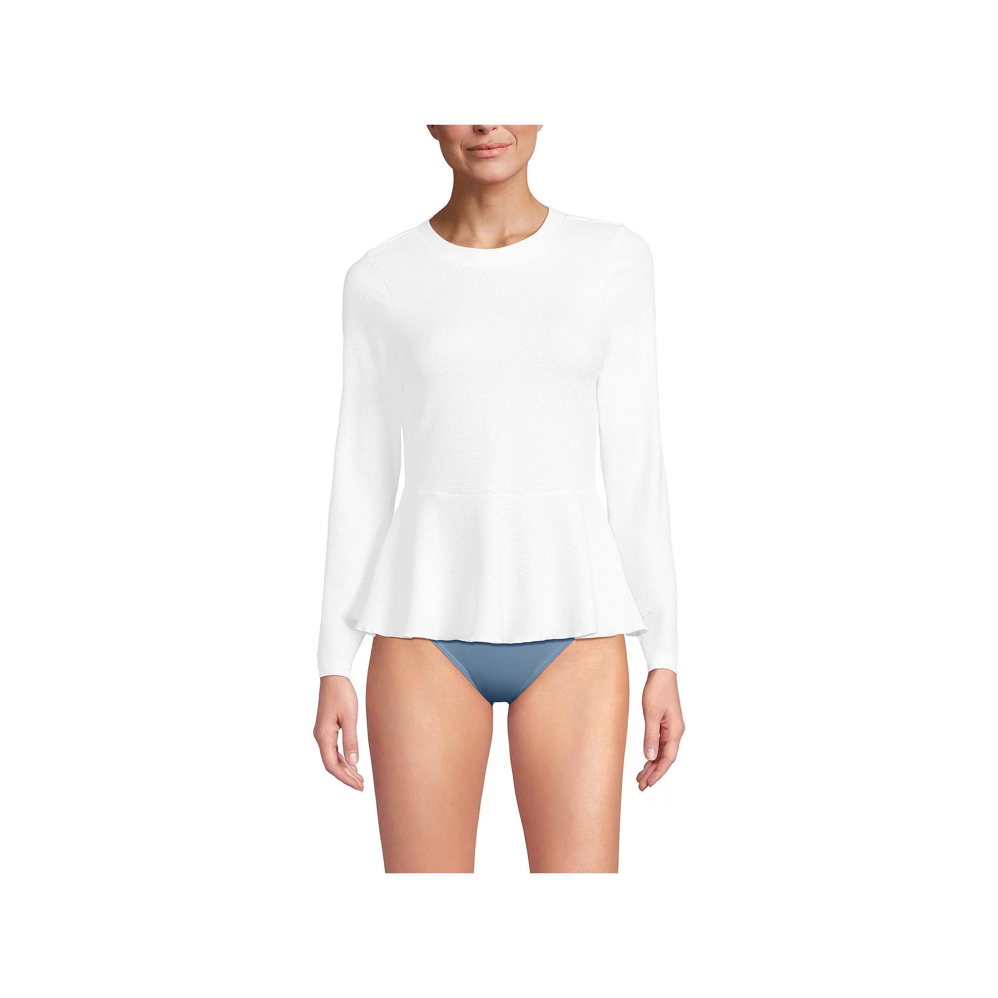 Women's Long Lands' End Sleeve Pique Peplum UPF 50 Rashguard, Size: Large, White Product Image