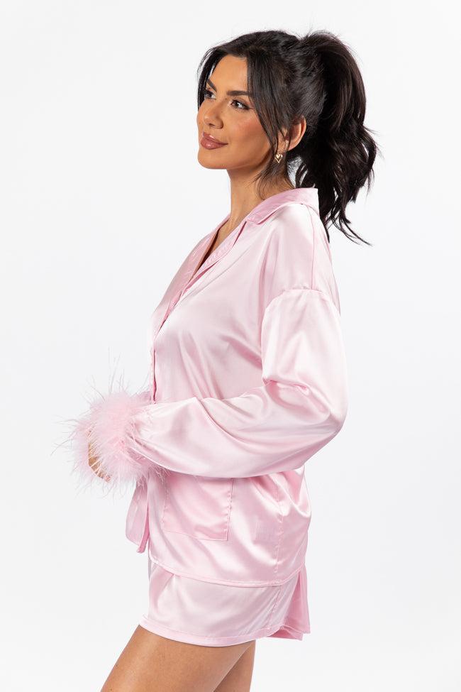 Early Riser Pale Pink Satin Pajama Top Product Image