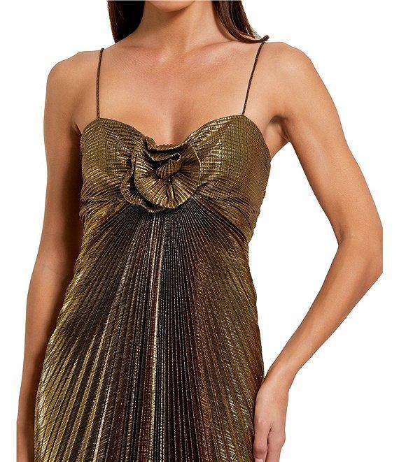 Mac Duggal 3D Flower Pleated Metallic Sweetheart Neckline Sheath Gown Product Image