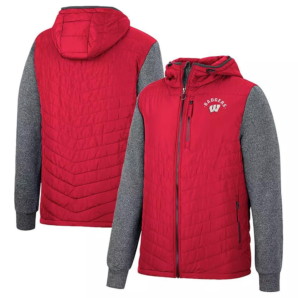 Men's Colosseum Red Wisconsin Badgers Course Herringbone Full-Zip Hoodie,  Product Image