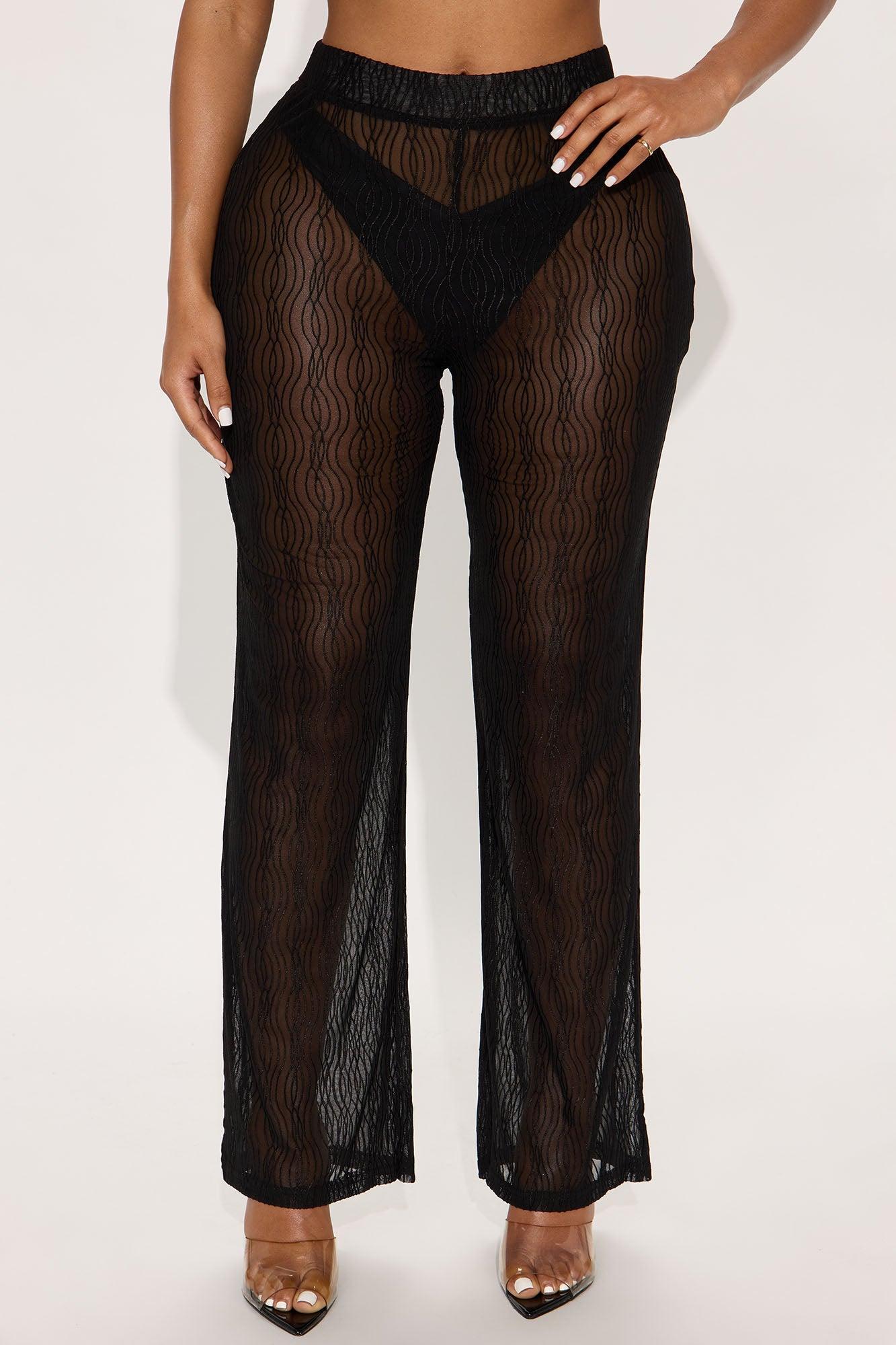 Summer Wave Textured Mesh Cover Up Pants - Black Product Image