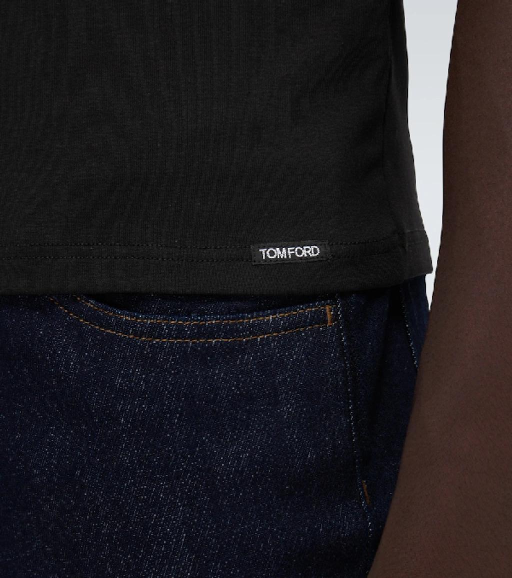 TOM FORD Black Basic Crewneck T-shirt With Tonal Stitching In Cotton Blend Man Product Image