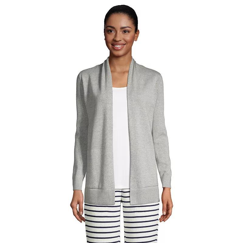 Womens Lands End Open-Front Long Cardigan Sweater Gray Grey Product Image