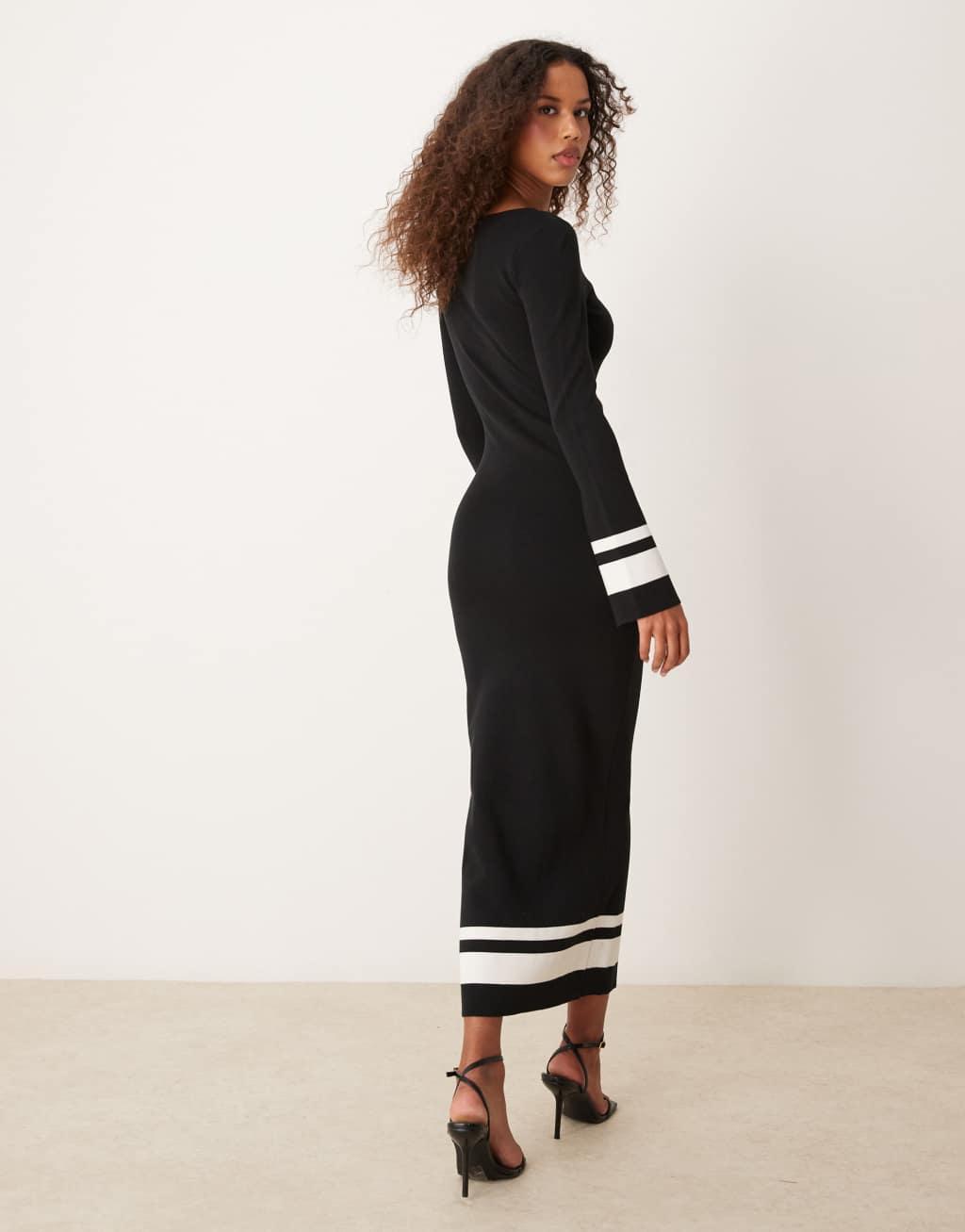 Pretty Lavish midaxi knit dress in black Product Image