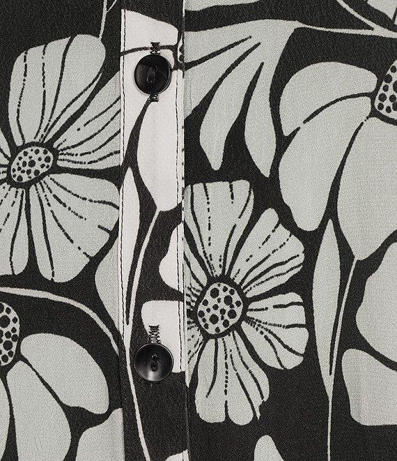 APNY Floral Print Split V-Neck 3/4 Sleeve Button-Front Blouse Product Image