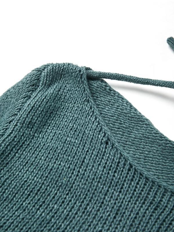 Solid Color Backless Lace Up Long Sleeve Knit Product Image