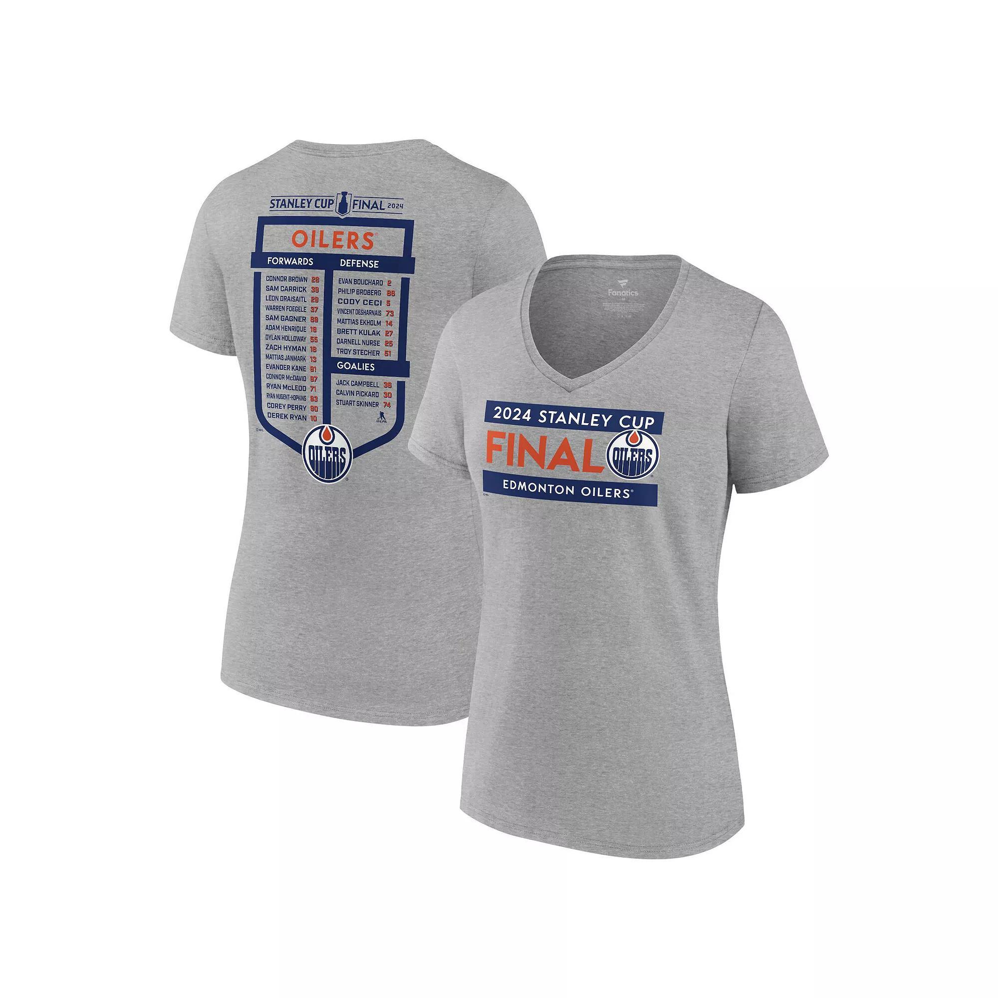 Women's Fanatics  Heather Gray Edmonton Oilers 2024 Western Conference Champions Locker Room V-Neck T-Shirt, Size: 1XL, Oil Grey Product Image
