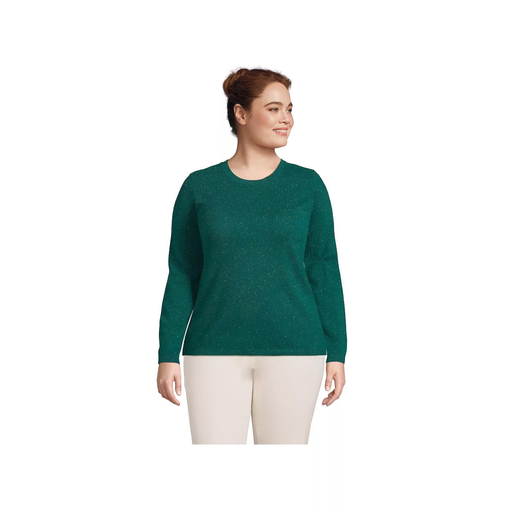 Plus Size Lands' End Crewneck Cashmere Sweater, Women's, Size: 1XL, Green Donegal Product Image